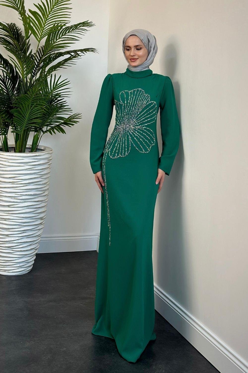 Meyra Yanı Taş Abiye Yeşil 4599 