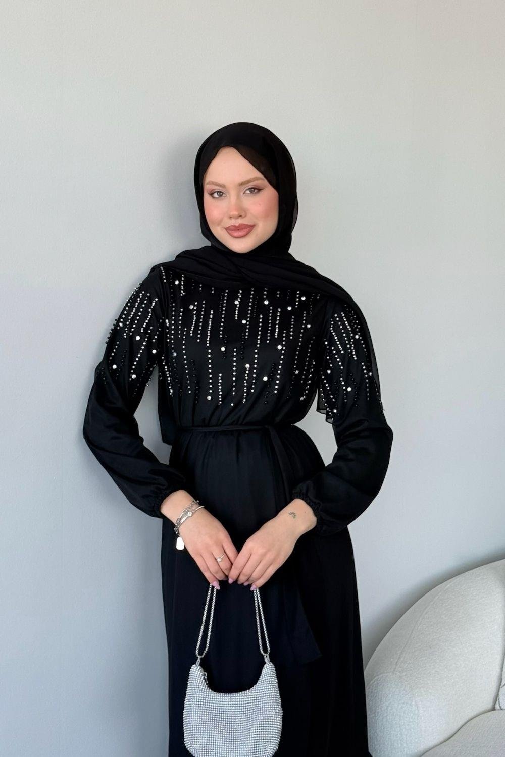 Taşlı Katkat Abiye Siyah 4616 