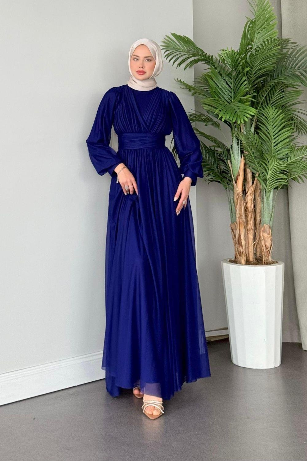 Doğa Tül Abiye Saks 4632 