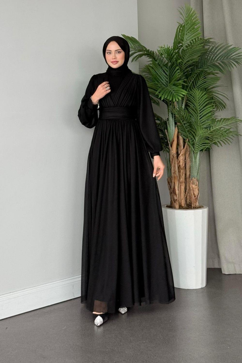 Doğa Tül Abiye Siyah 4632 