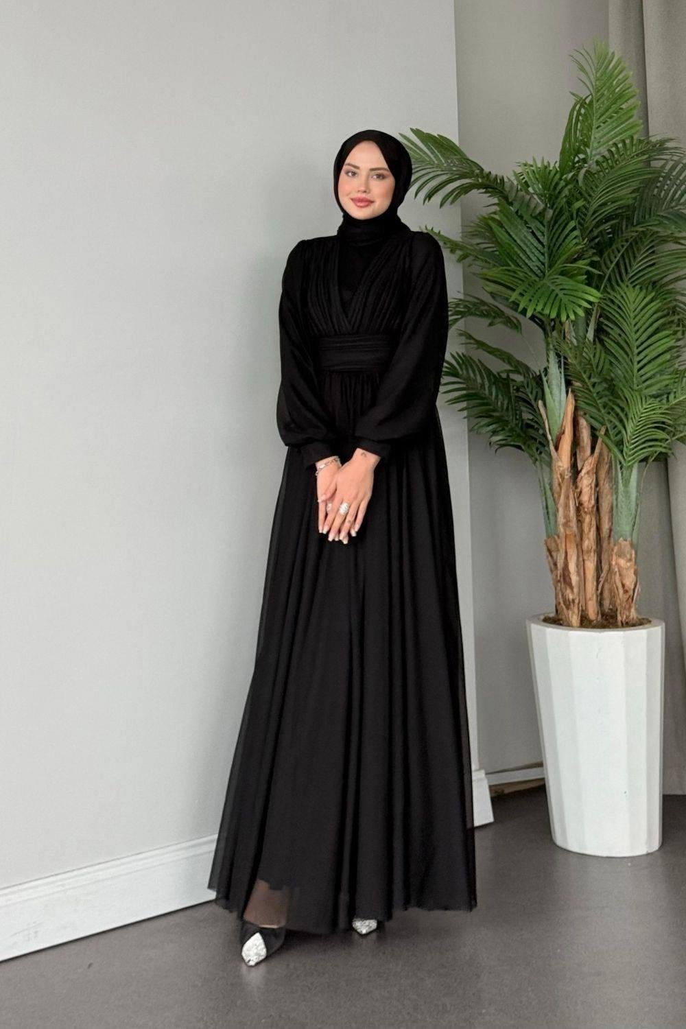 Doğa Tül Abiye Siyah 4632 