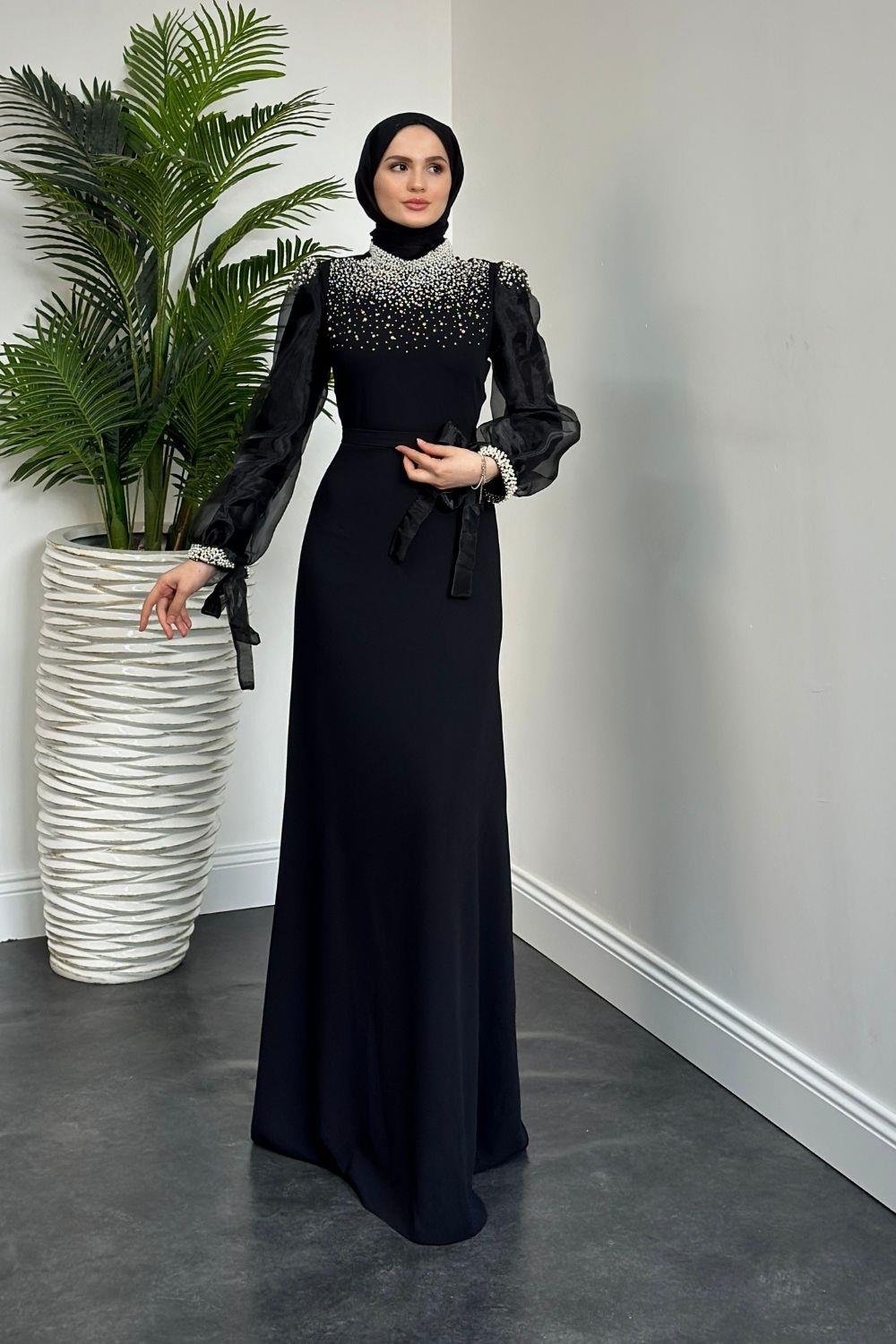 Nina İnci İşlemeli Abiye Siyah 4635 