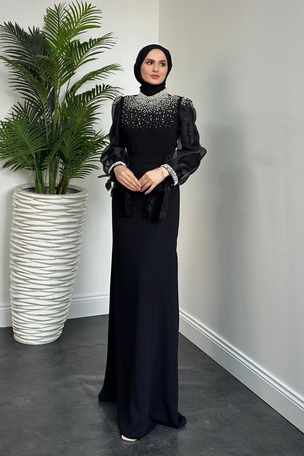 Nina İnci İşlemeli Abiye Siyah 4635 