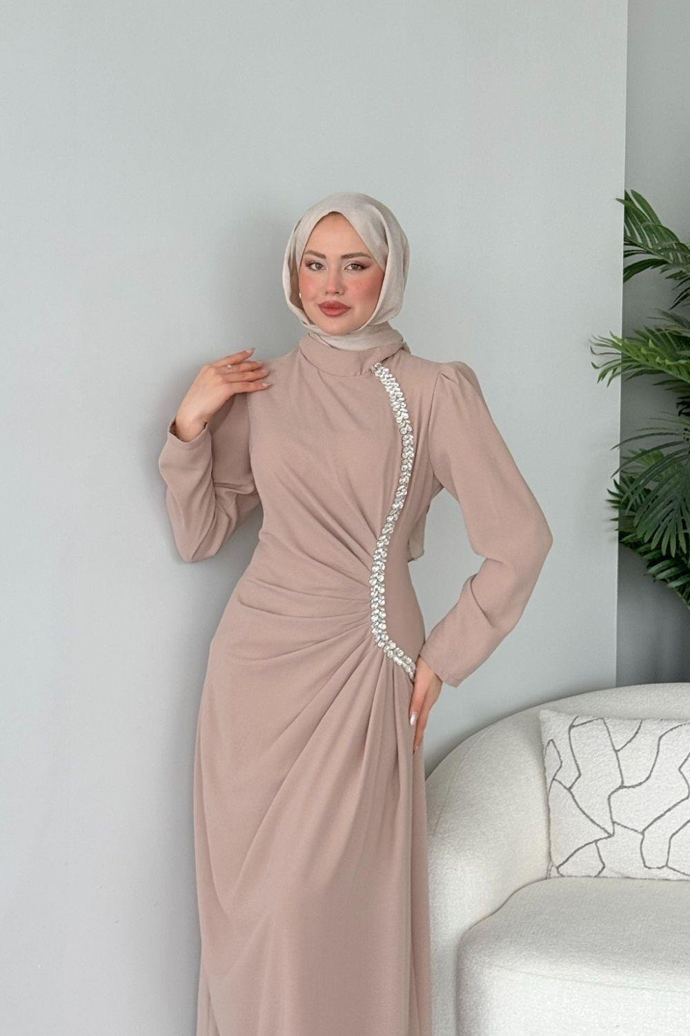 Sole Taşlı Abiye Bej 4657 