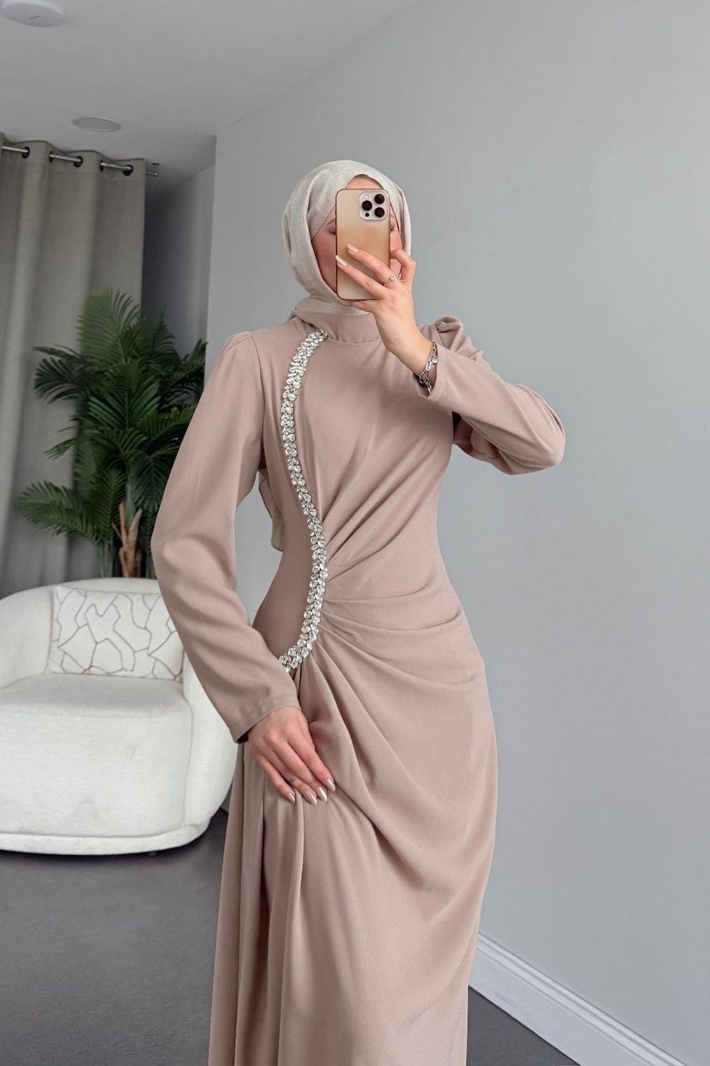 Sole Taşlı Abiye Bej 4657 