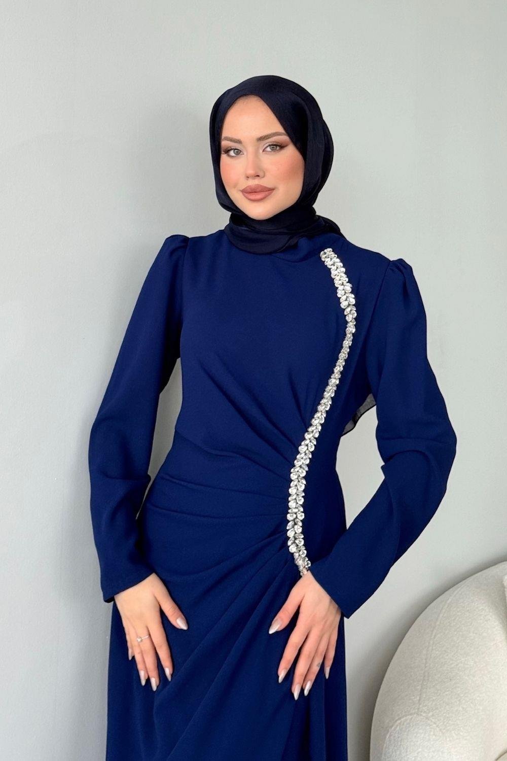 Sole Taşlı Abiye Lacivert 4657 