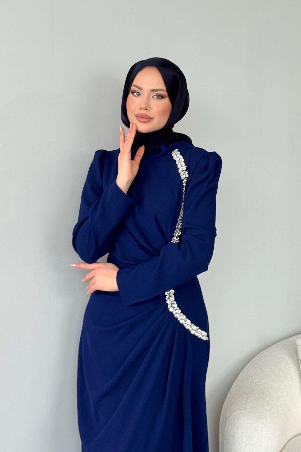 Sole Taşlı Abiye Lacivert 4657 