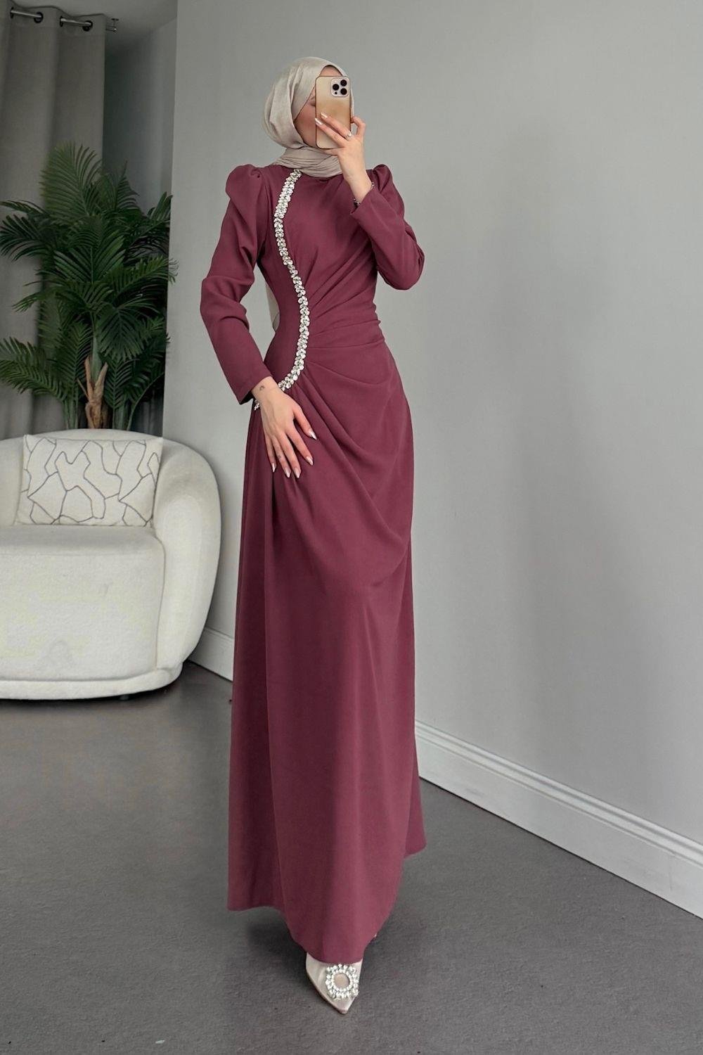 Sole Taşlı Abiye Mürdüm 4657 