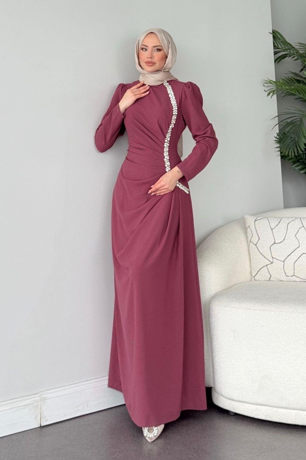 Sole Taşlı Abiye Mürdüm 4657 