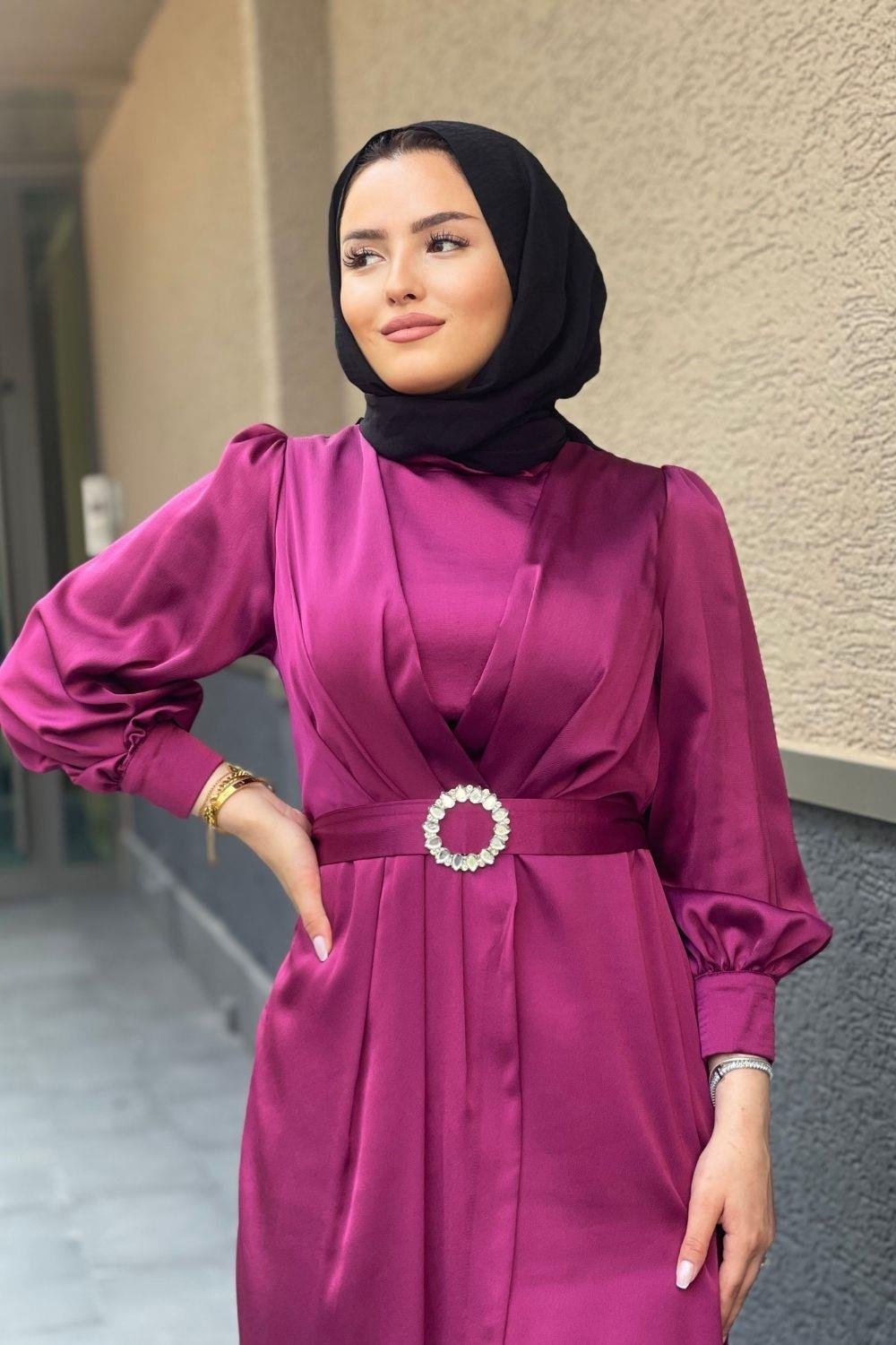 Kruvaze Taşlı Sten Abiye Bordo 4662 