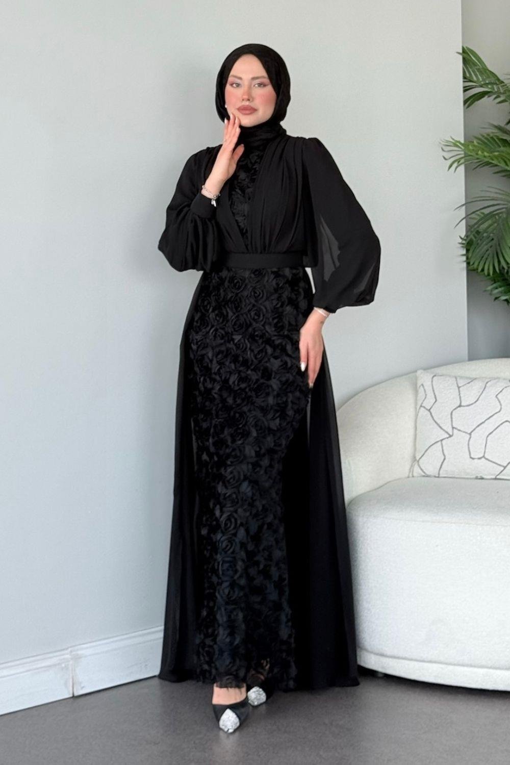 Mozella Güllü Abiye Siyah 4689 