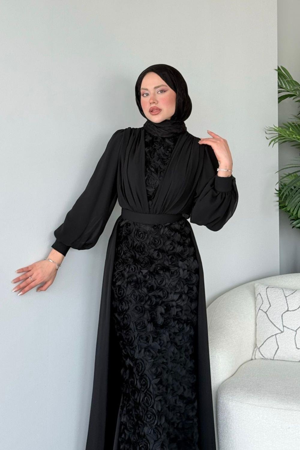 Mozella Güllü Abiye Siyah 4689 