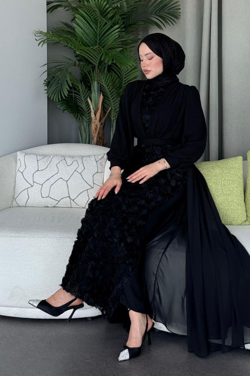Mozella Güllü Abiye Siyah 4689 