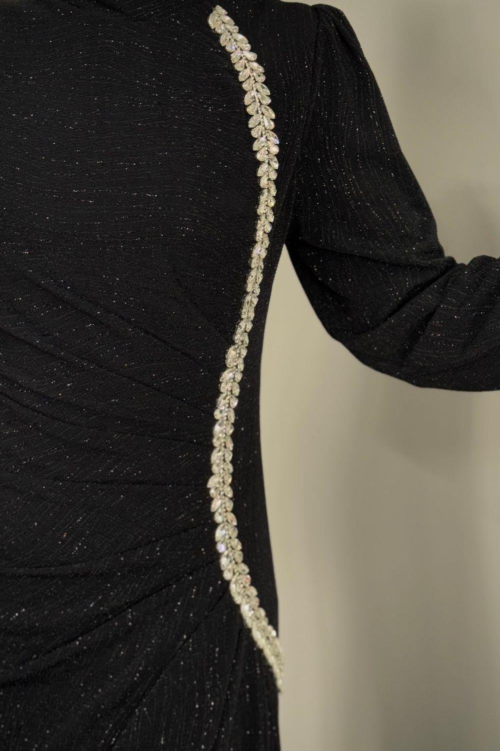 Simli Yandan Taşlı Abiye Siyah 4692 