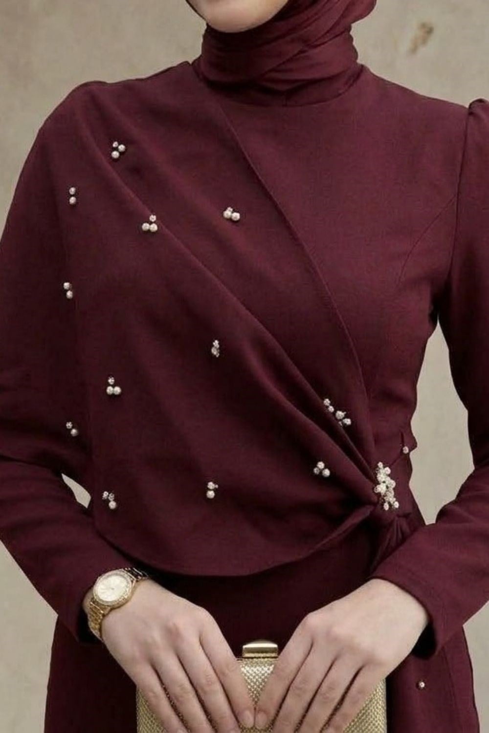 Hilary Drape Detay Abiye Bordo 4725 