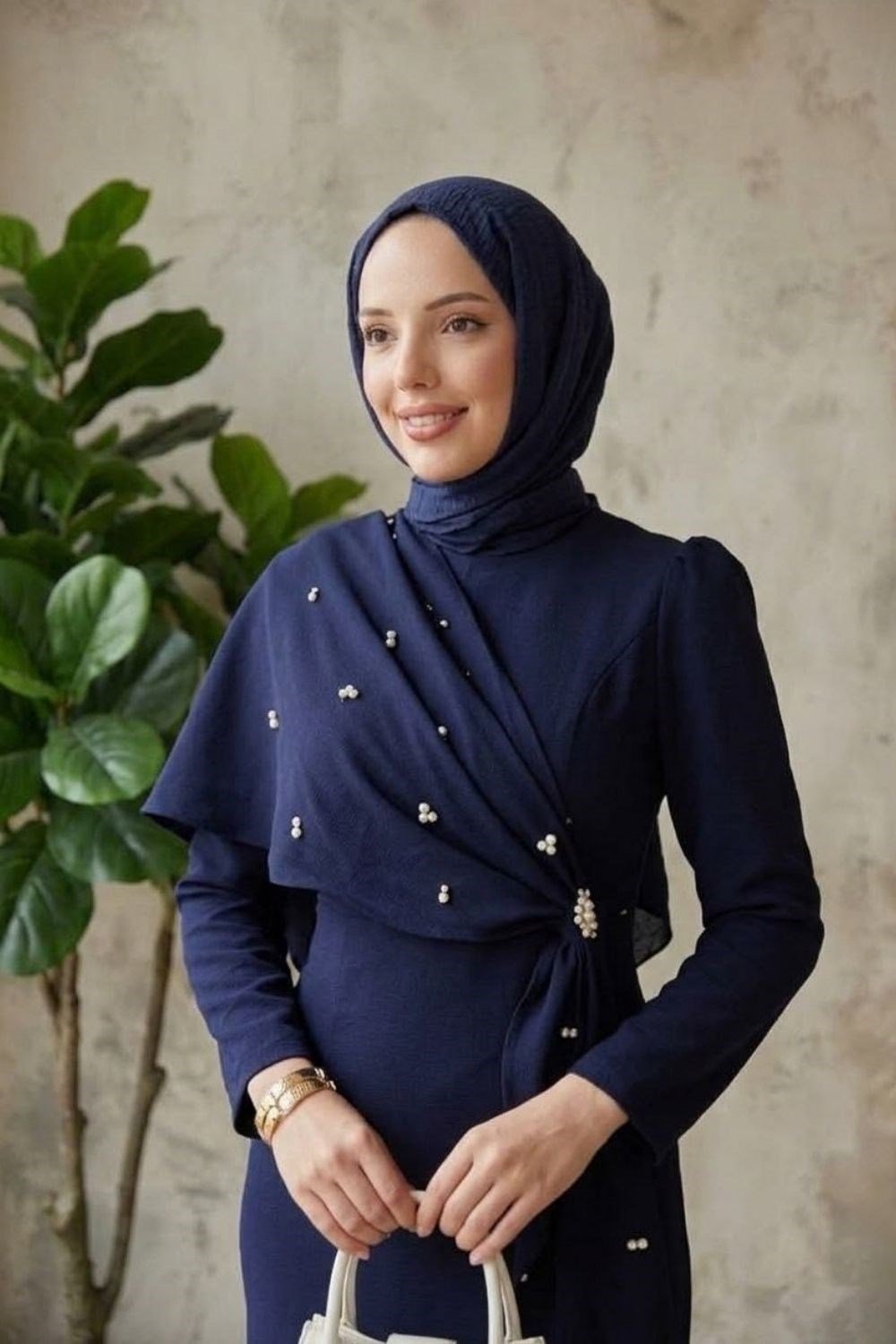 Hilary Drape Detay Abiye Lacivert 4725 
