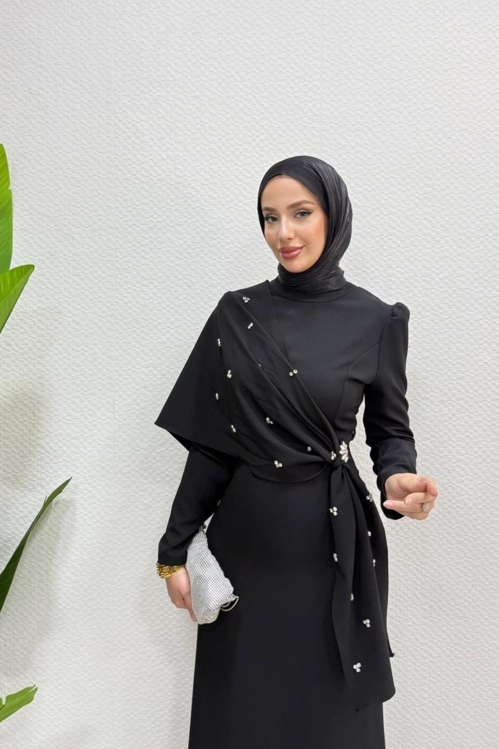 Hilary Drape Detay Abiye Siyah 4725 