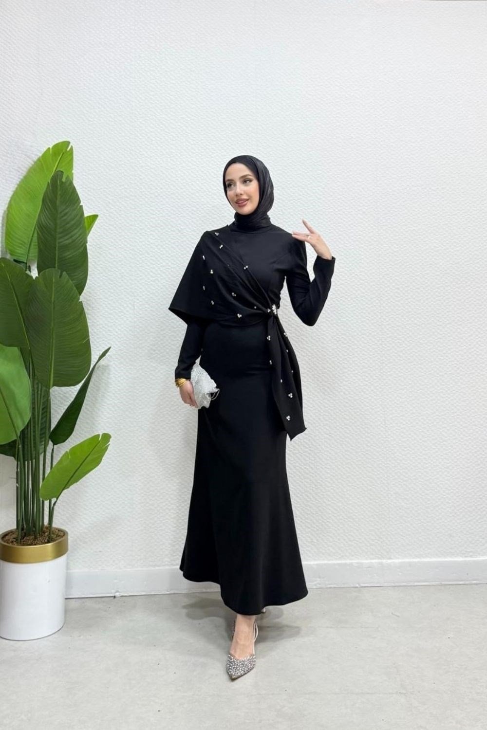 Hilary Drape Detay Abiye Siyah 4725 