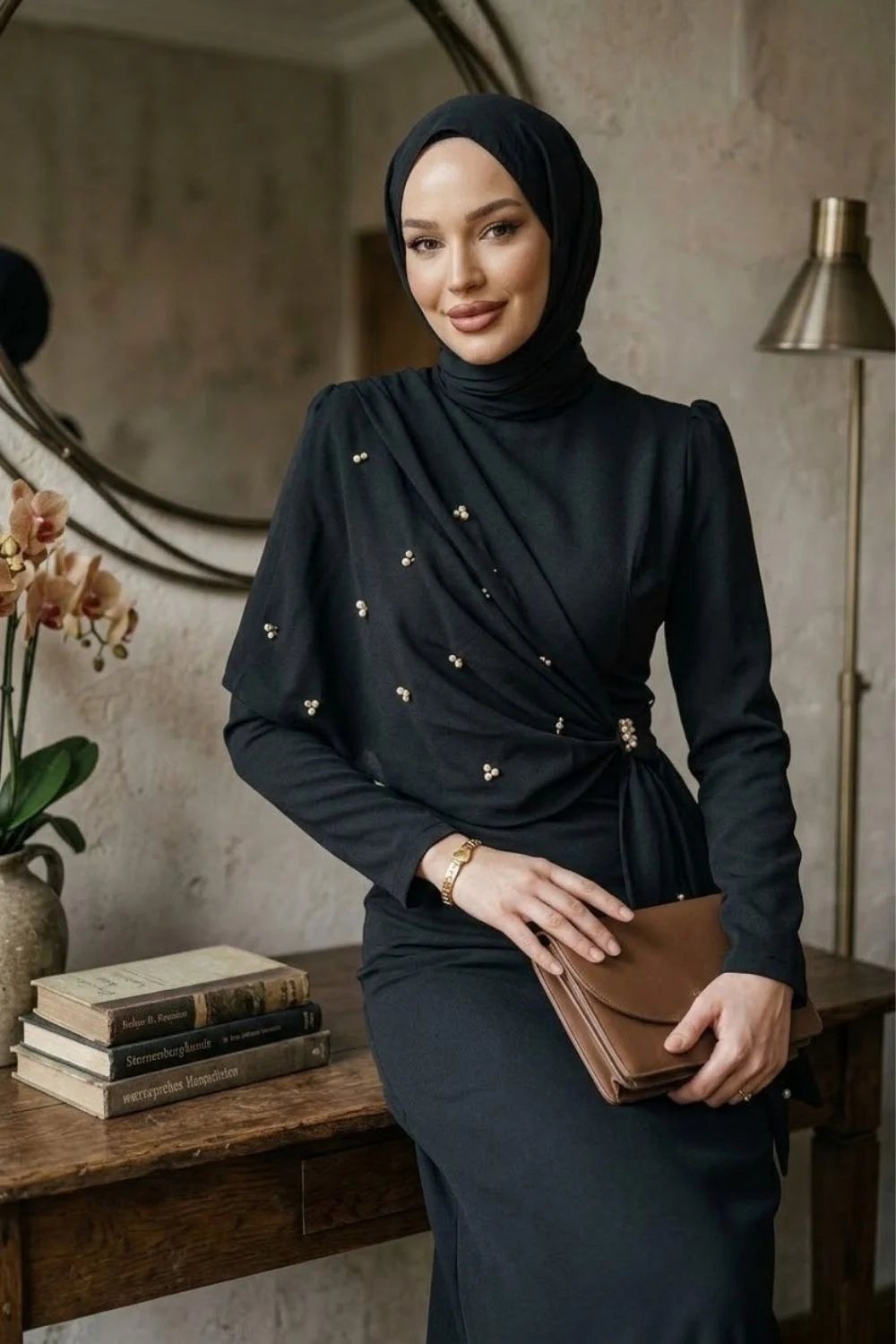 Hilary Drape Detay Abiye Siyah 4725 