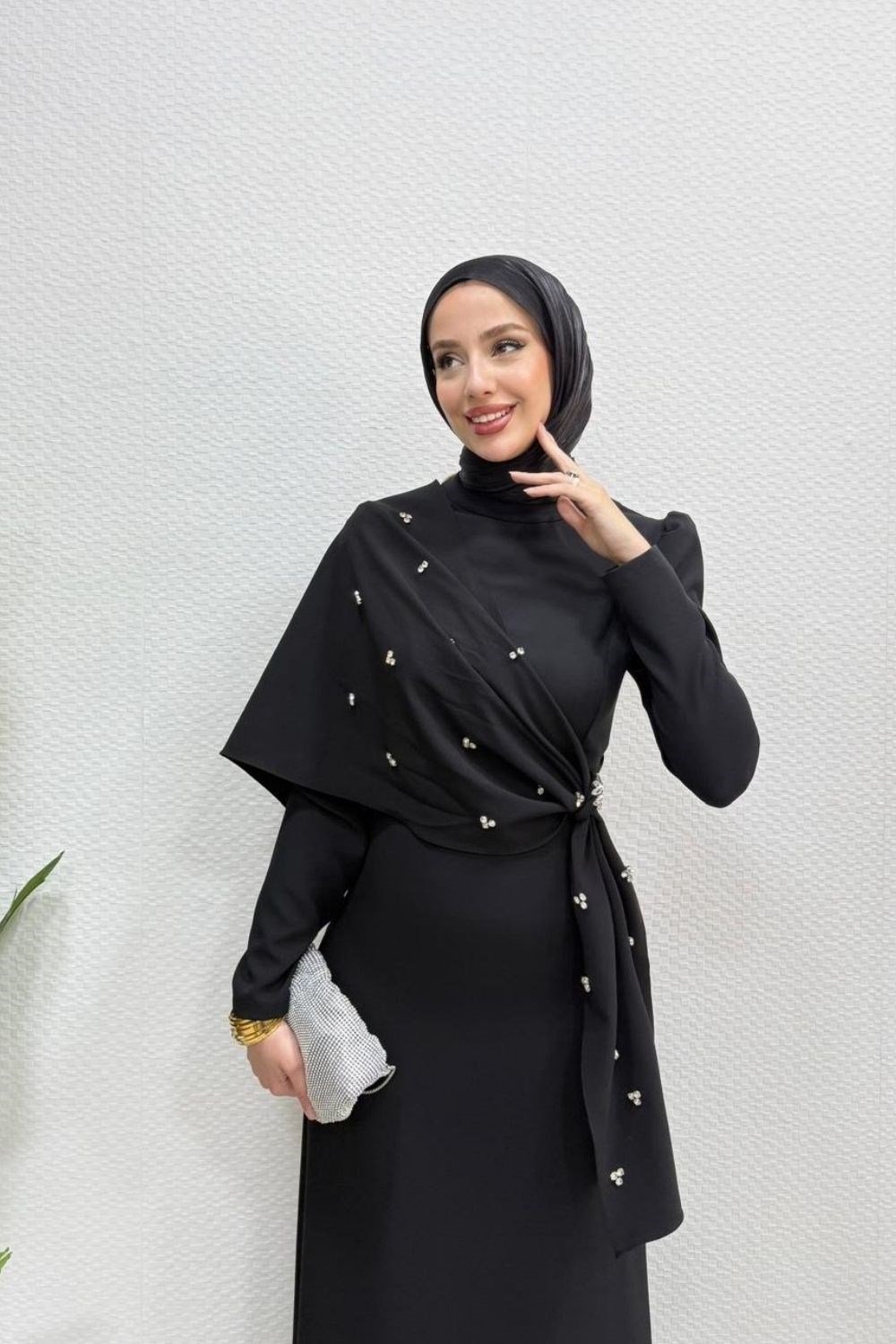 Hilary Drape Detay Abiye Siyah 4725 