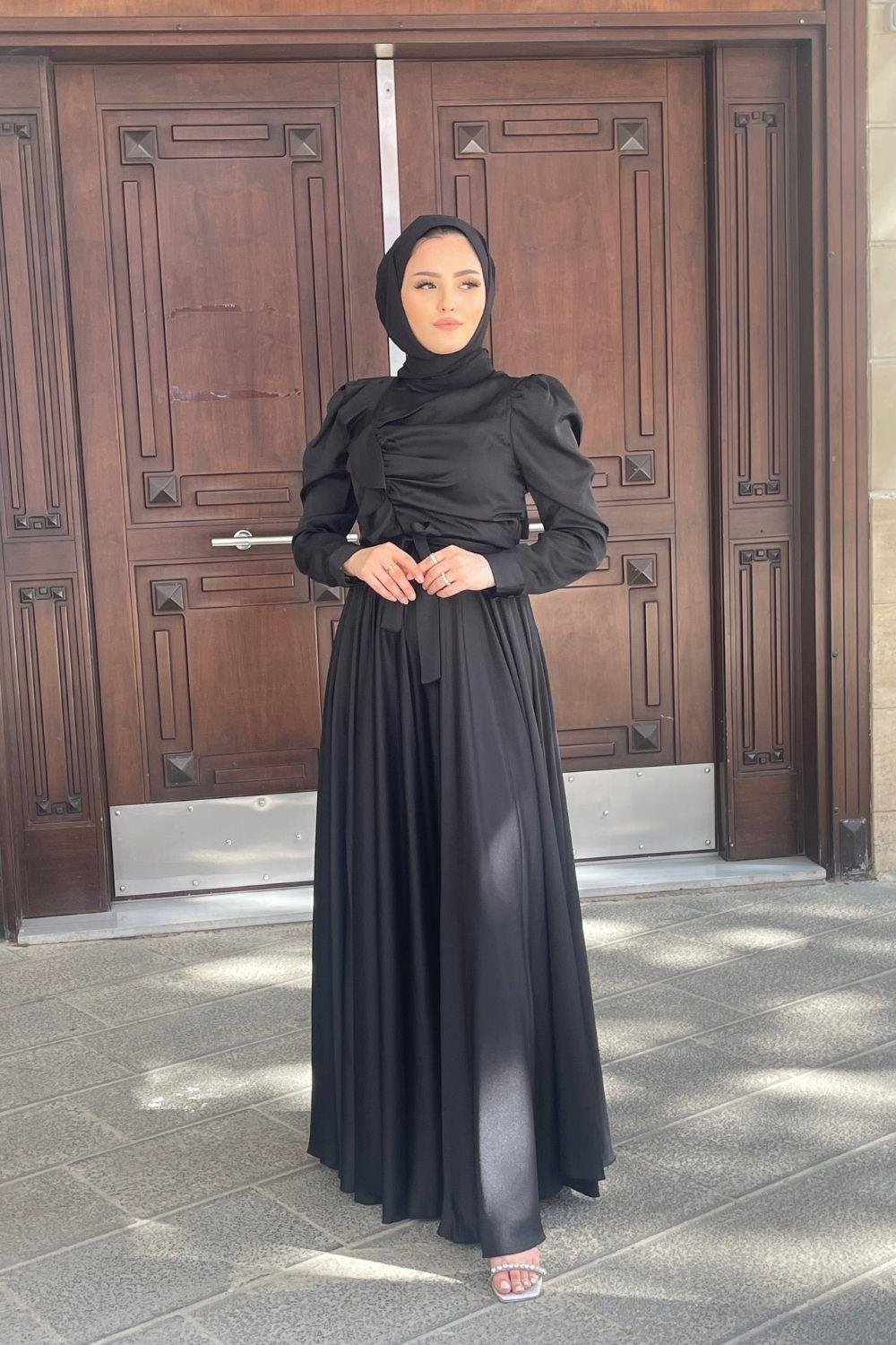 Gögüs Drape Saten Abiye Siyah 4754 