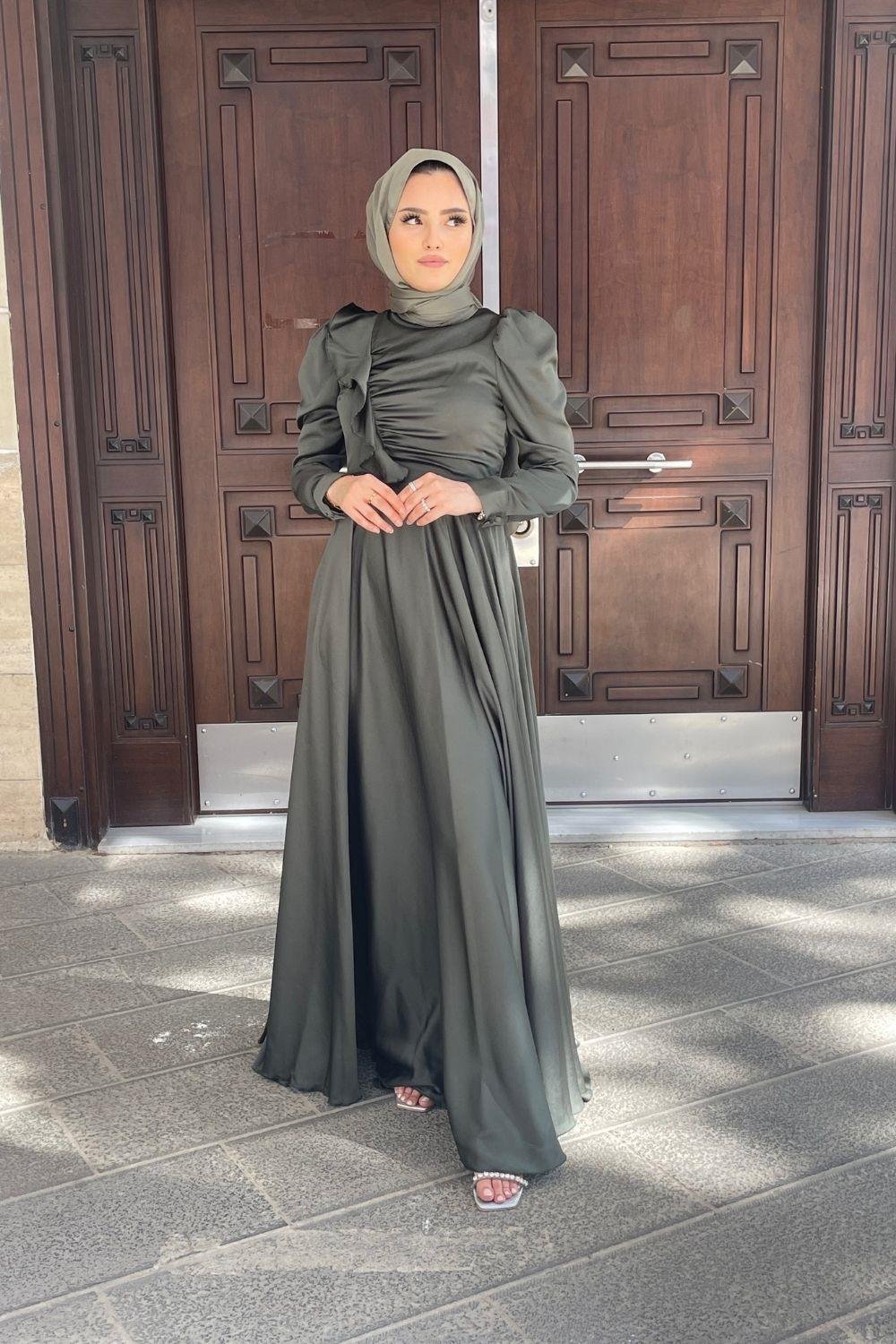 Gögüs Drape Saten Abiye Zümrüt 4754 