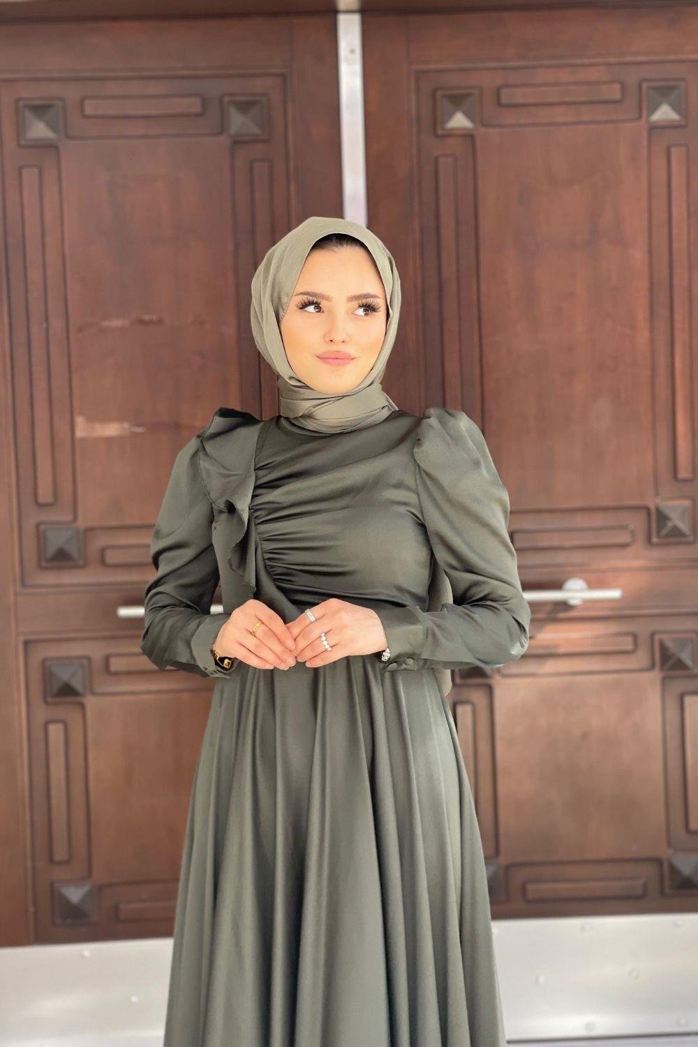 Gögüs Drape Saten Abiye Zümrüt 4754 