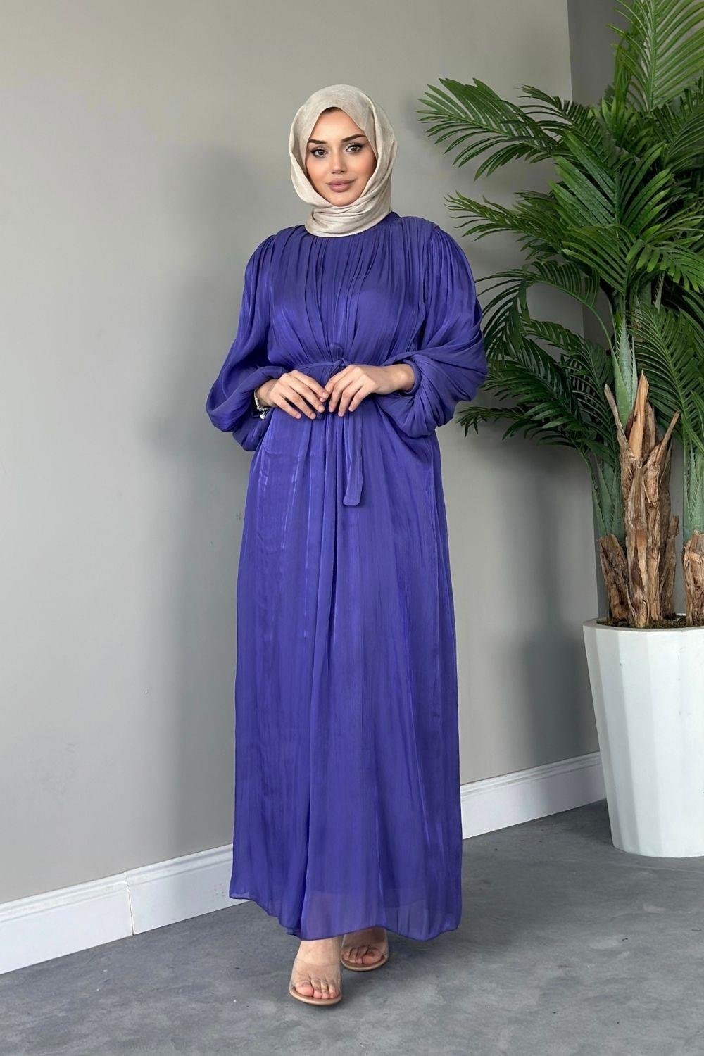 Kol Balon Simli Abiye Mor 4921 