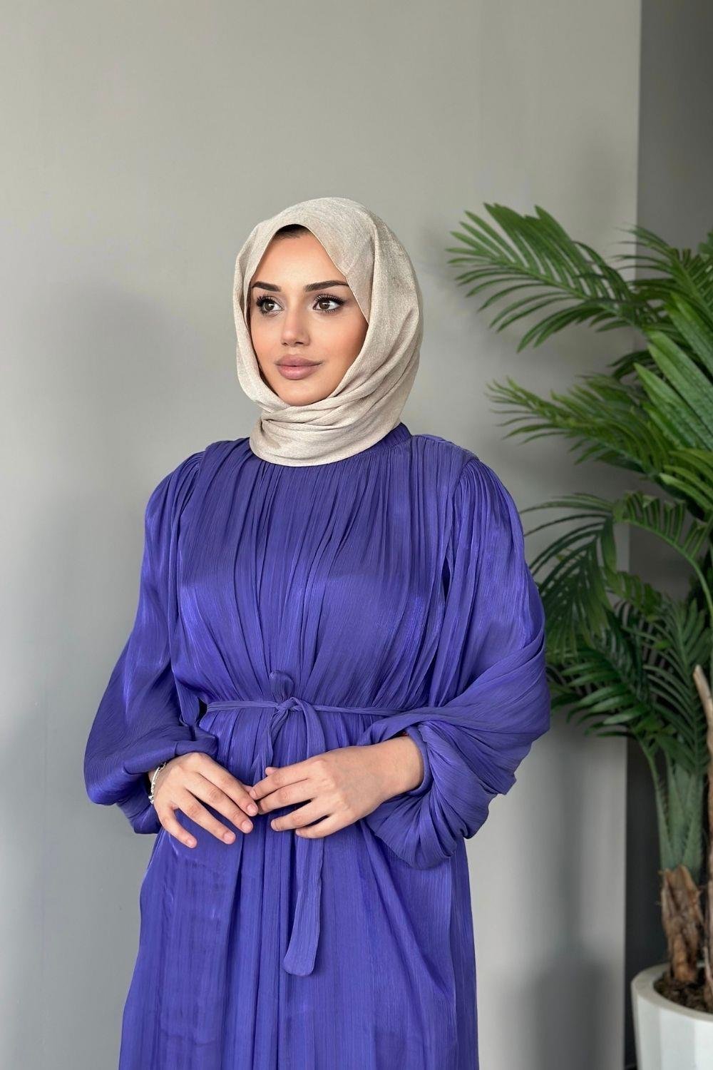 Kol Balon Simli Abiye Mor 4921 