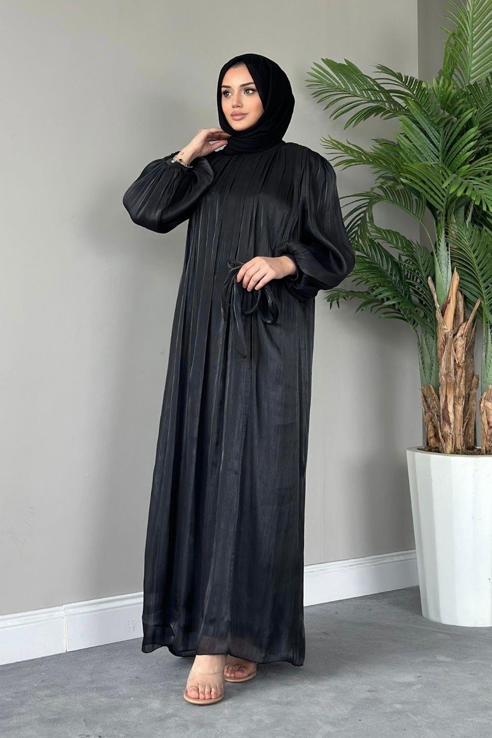 Kol Balon Simli Abiye Siyah 4921 