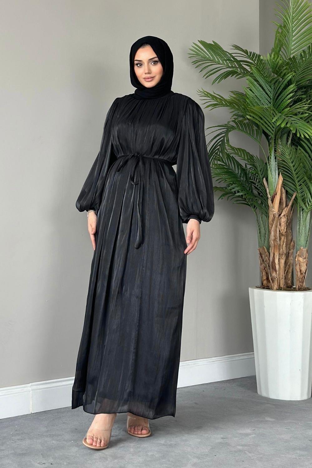 Kol Balon Simli Abiye Siyah 4921 