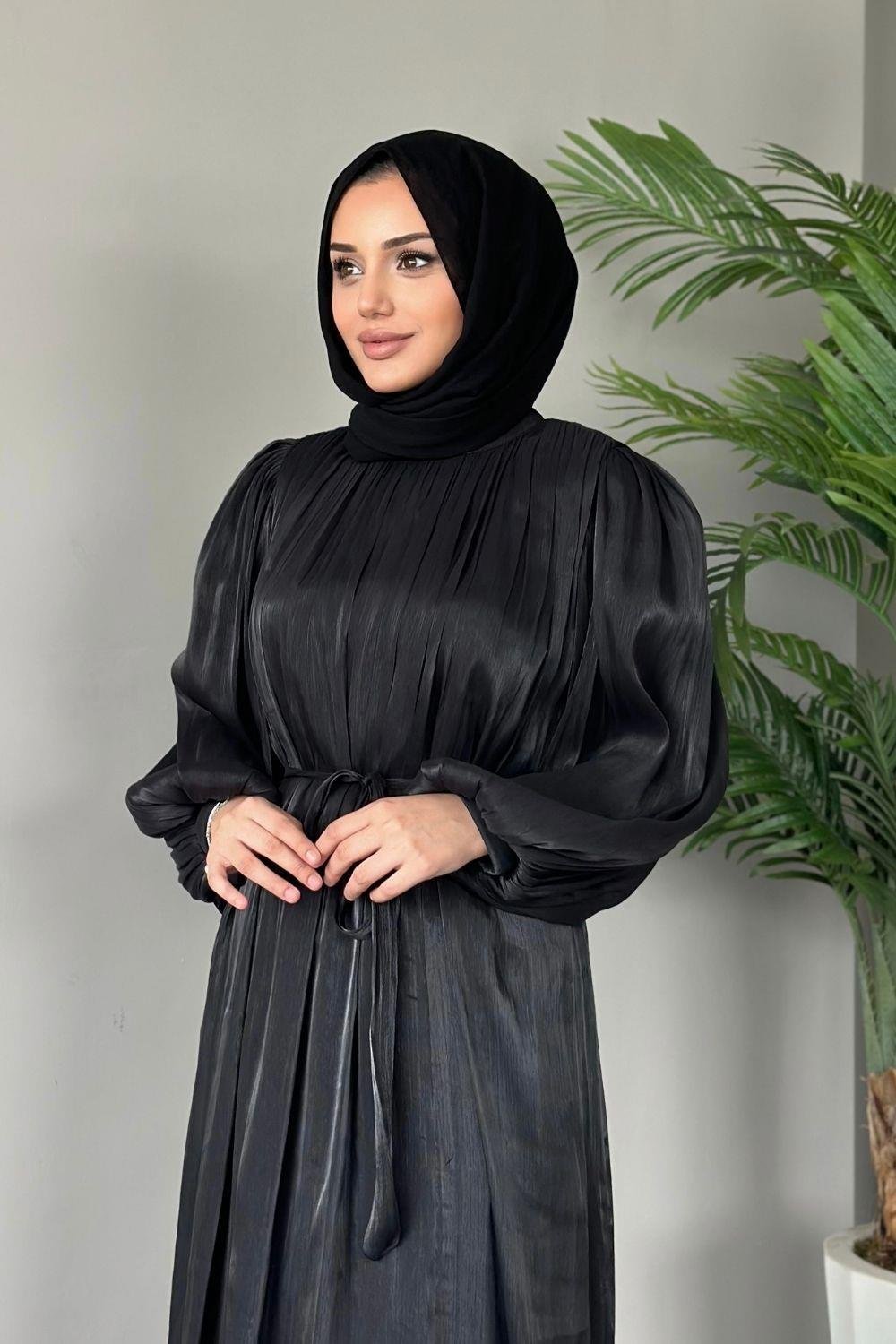 Kol Balon Simli Abiye Siyah 4921 