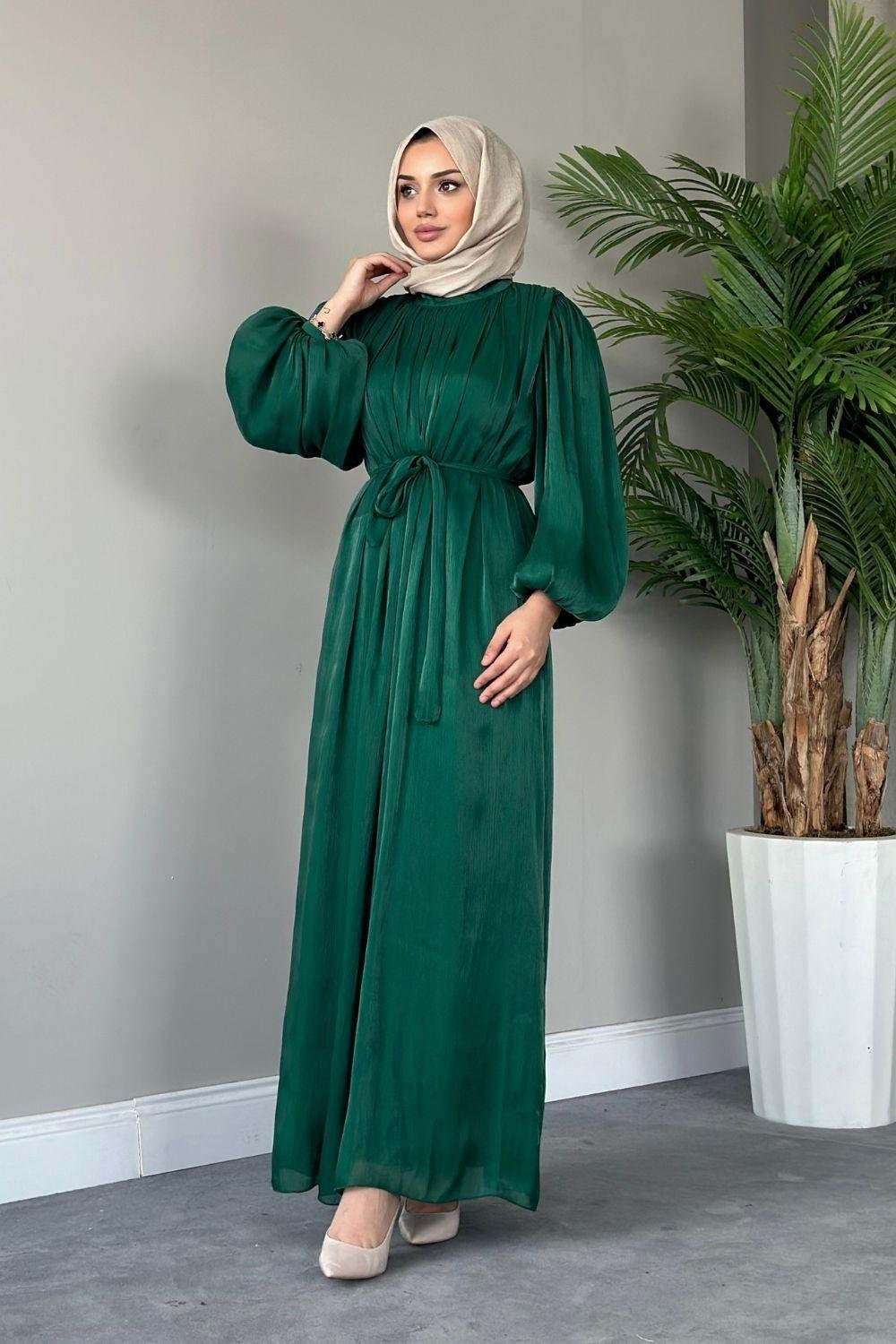 Kol Balon Simli Abiye Yeşil 4921 