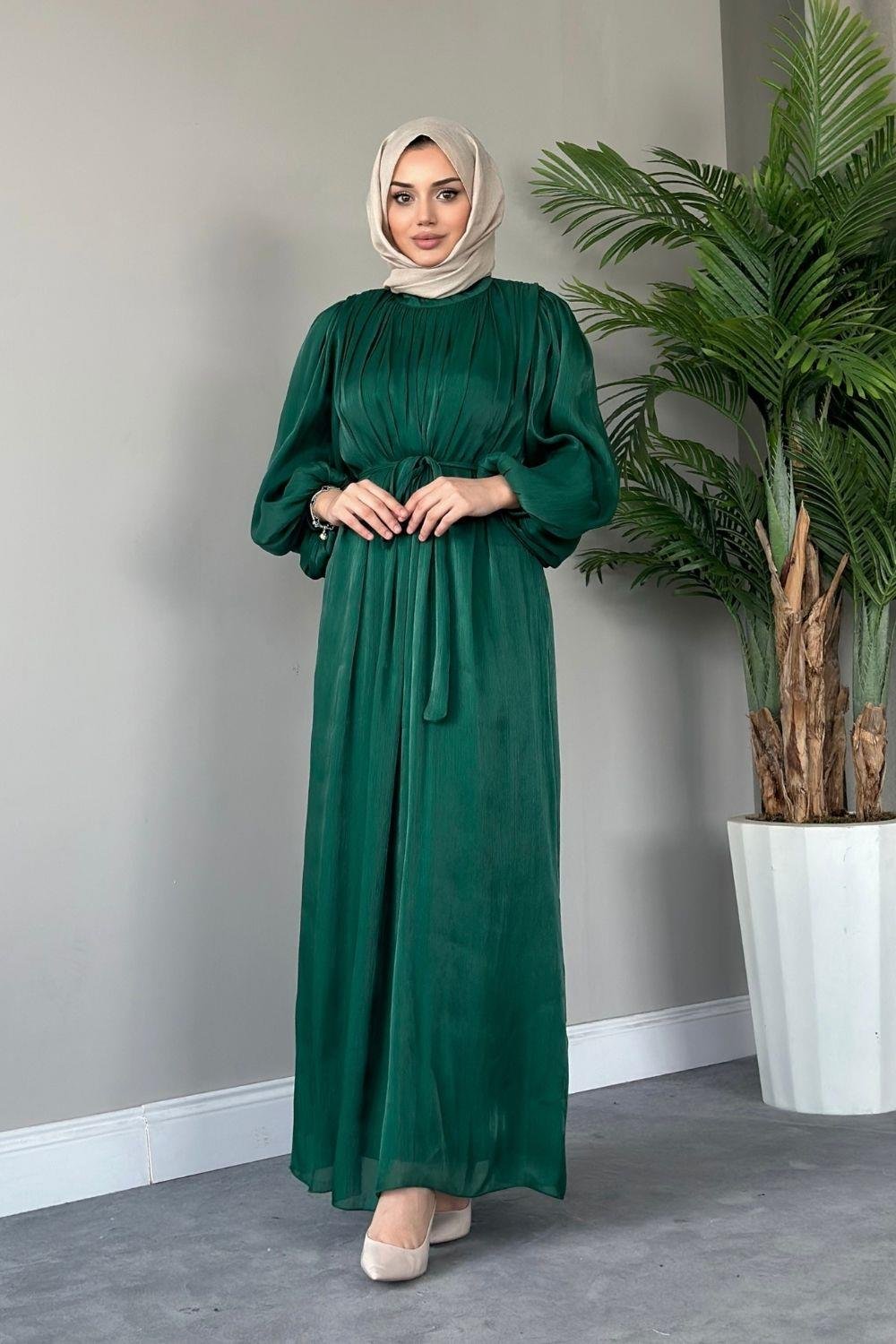 Kol Balon Simli Abiye Yeşil 4921 