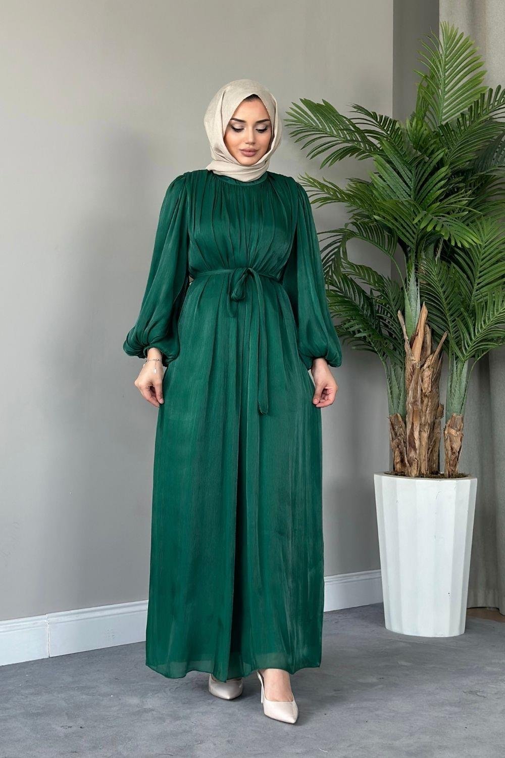 Kol Balon Simli Abiye Yeşil 4921 