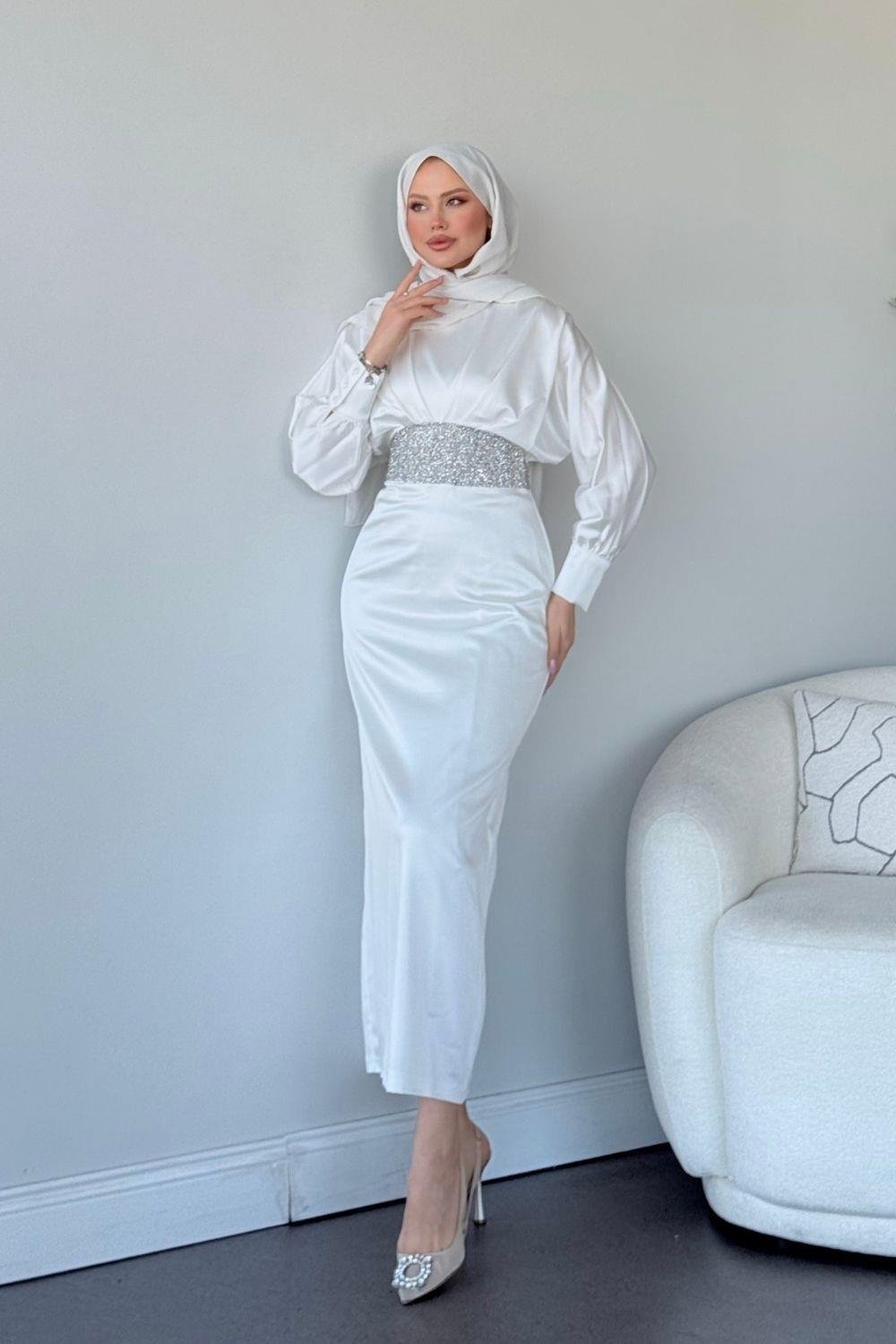 Bade Saten Abiye Beyaz 4930 