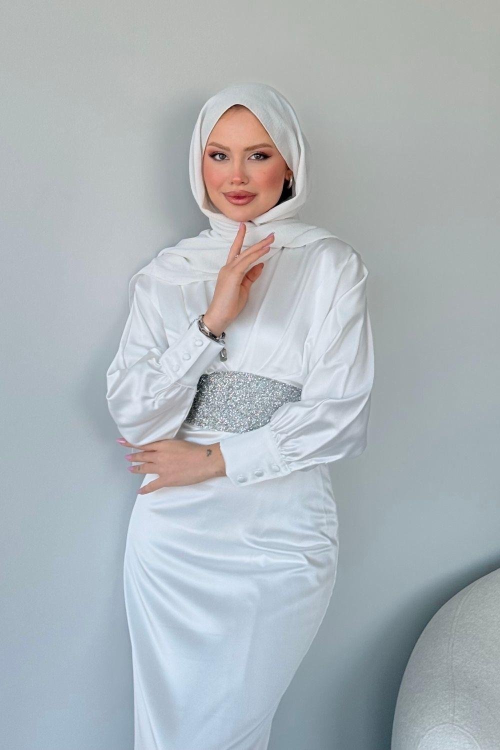 Bade Saten Abiye Beyaz 4930 