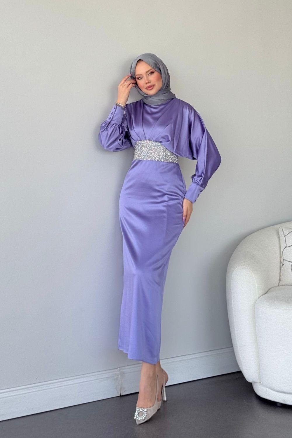 Bade Saten Abiye Lila 4930 