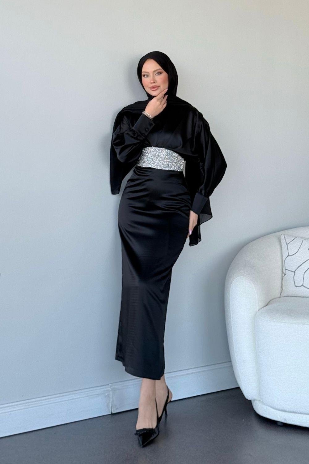 Bade Saten Abiye Siyah 4930 