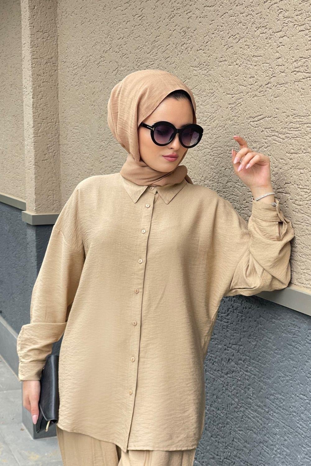 Önden Düğmeli Pantolonlu Takım Camel 4968 