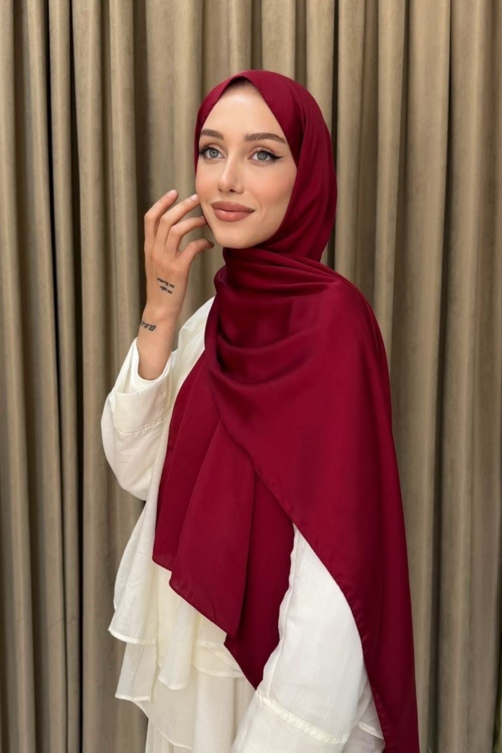 Kristal Saten Şal Bordo 500 