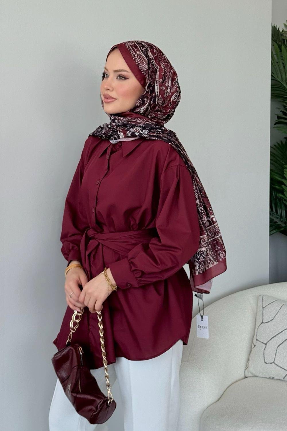 Awen Bağlamalı Gömlek Bordo 5005 