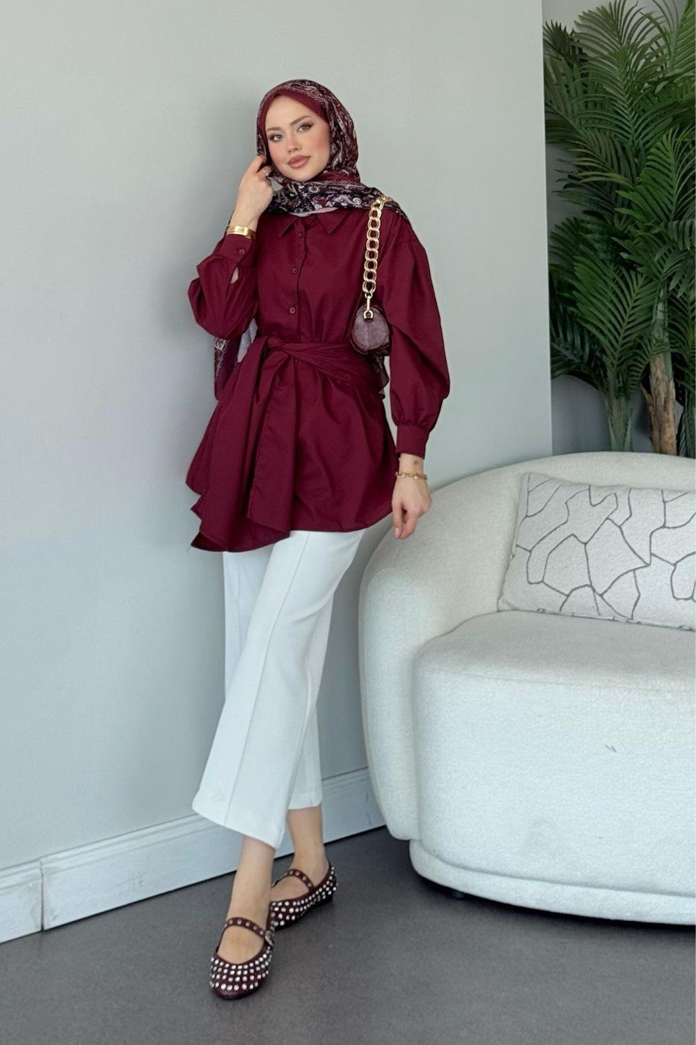 Awen Bağlamalı Gömlek Bordo 5005 