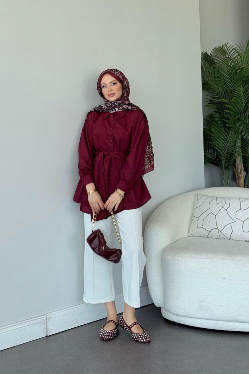 Awen Bağlamalı Gömlek Bordo 5005 