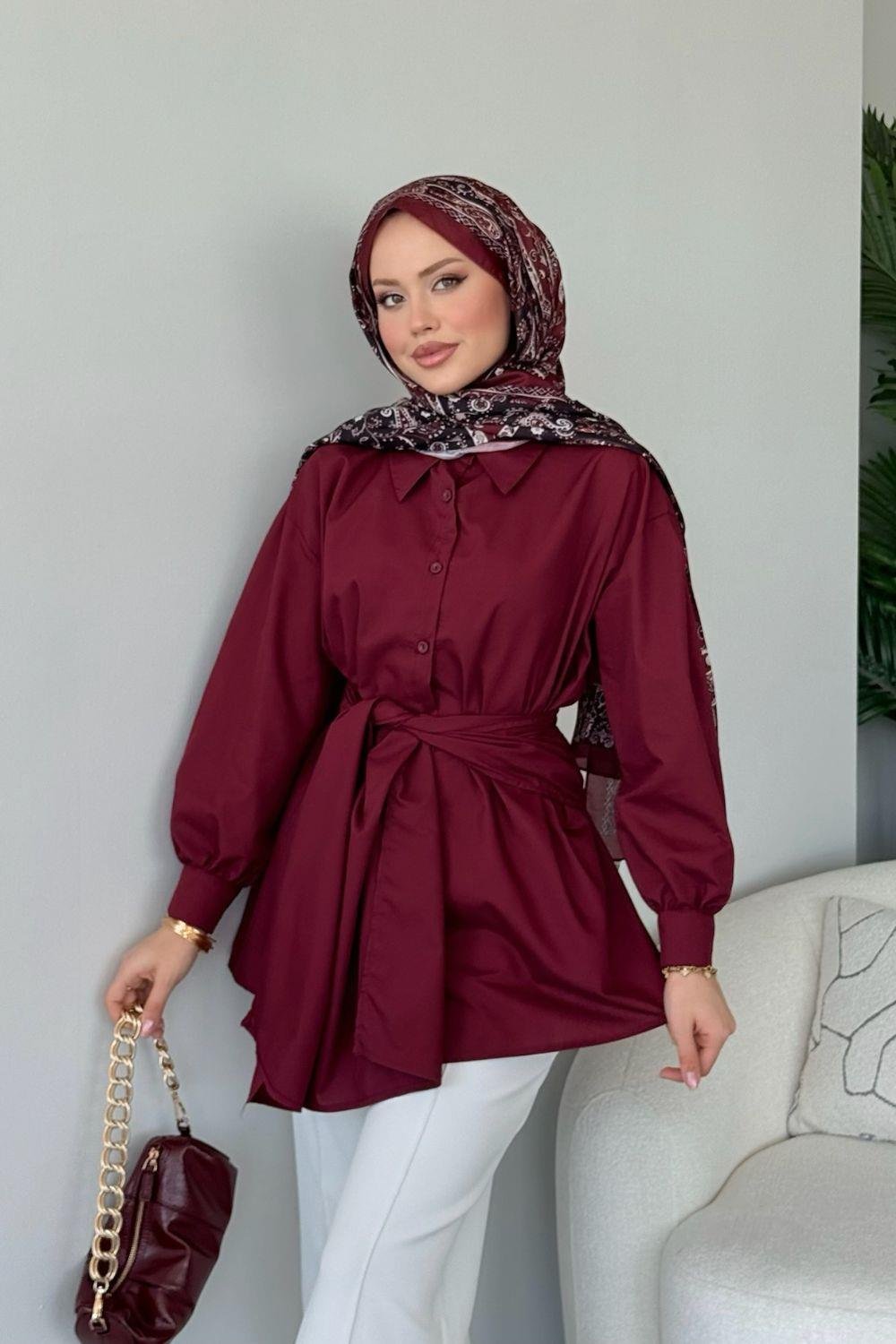 Awen Bağlamalı Gömlek Bordo 5005 
