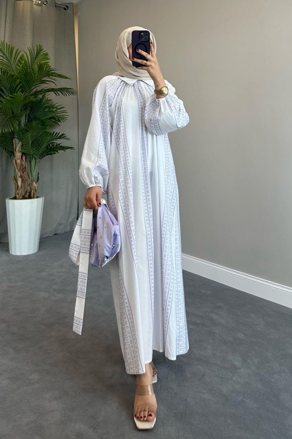 Kilim Desen Keten Elbise Lila 50148 