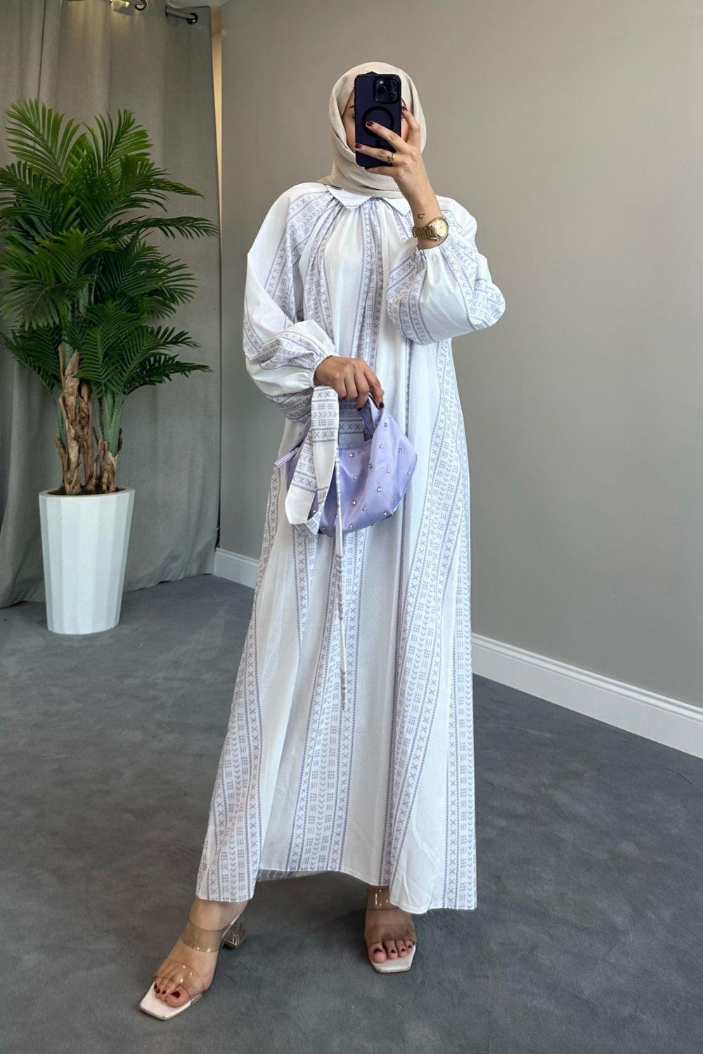 Kilim Desen Keten Elbise Lila 50148 