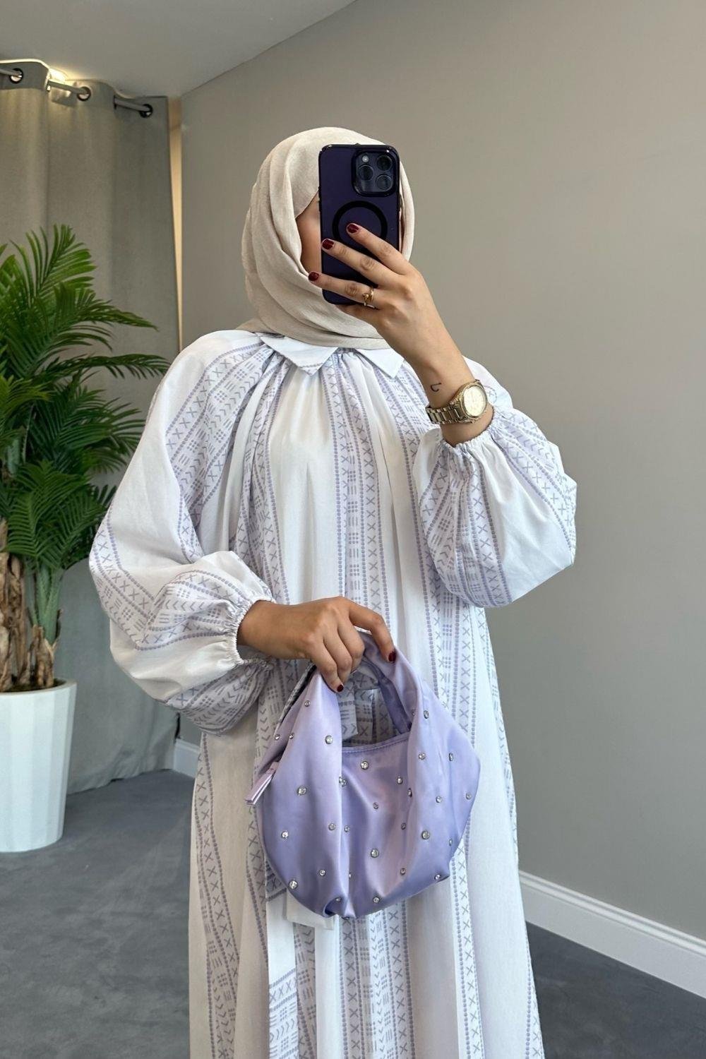 Kilim Desen Keten Elbise Lila 50148 