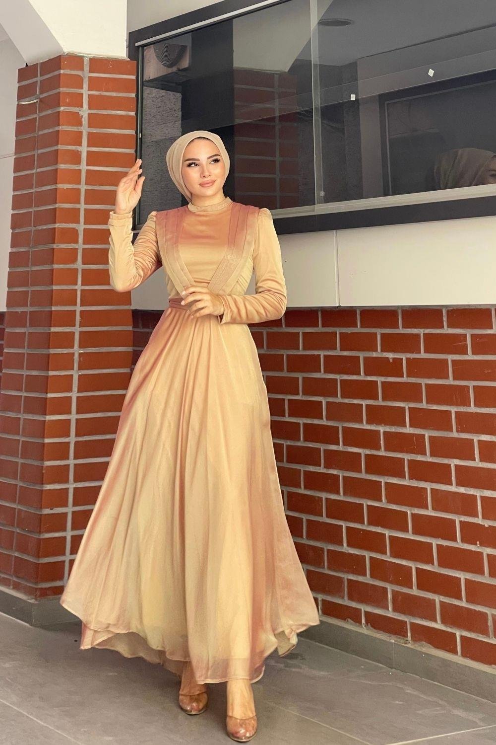 Çift Drapeli Janjan Abiye Gold 5025 