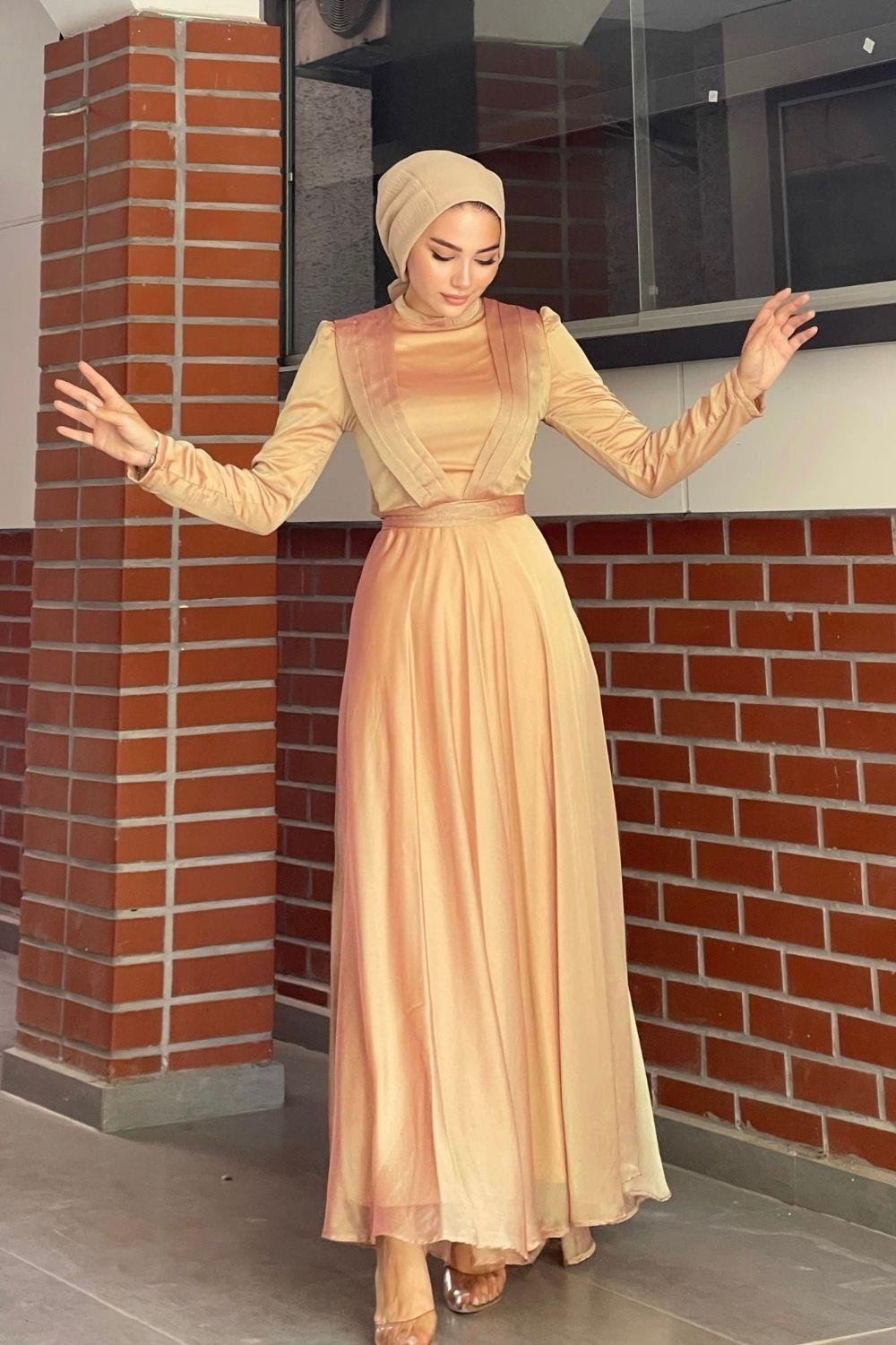 Çift Drapeli Janjan Abiye Gold 5025 